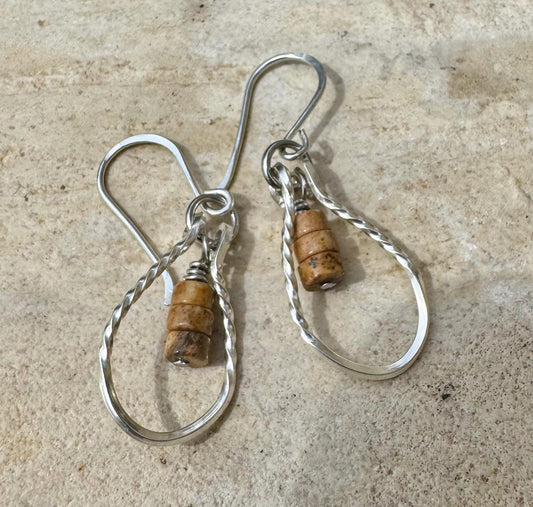 Picture jasper teardrop earrings on sterling twisted square wire / jasper earrings