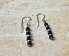 Navajo pearls with hematite and black onyx dangle drop earrings / tiny sterling silver drop earrings