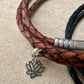 Custom Leather Bracelet Bayonet Closure, Braided Leather Charm Bracelet, Triple Wrap Leather Bracelet, Personalized Jewelry, Unique Gift