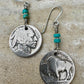 Indian head buffalo nickel earrings with turquoise gemstone / turquoise earrings