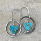 Kingman turquoise heart shaped gemstone earrings with sterling silver oxidized hammered circles / turquoise earrings