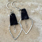 Leather earrings teardrop style with heart chain dangle earrings / genuine leather earrings
