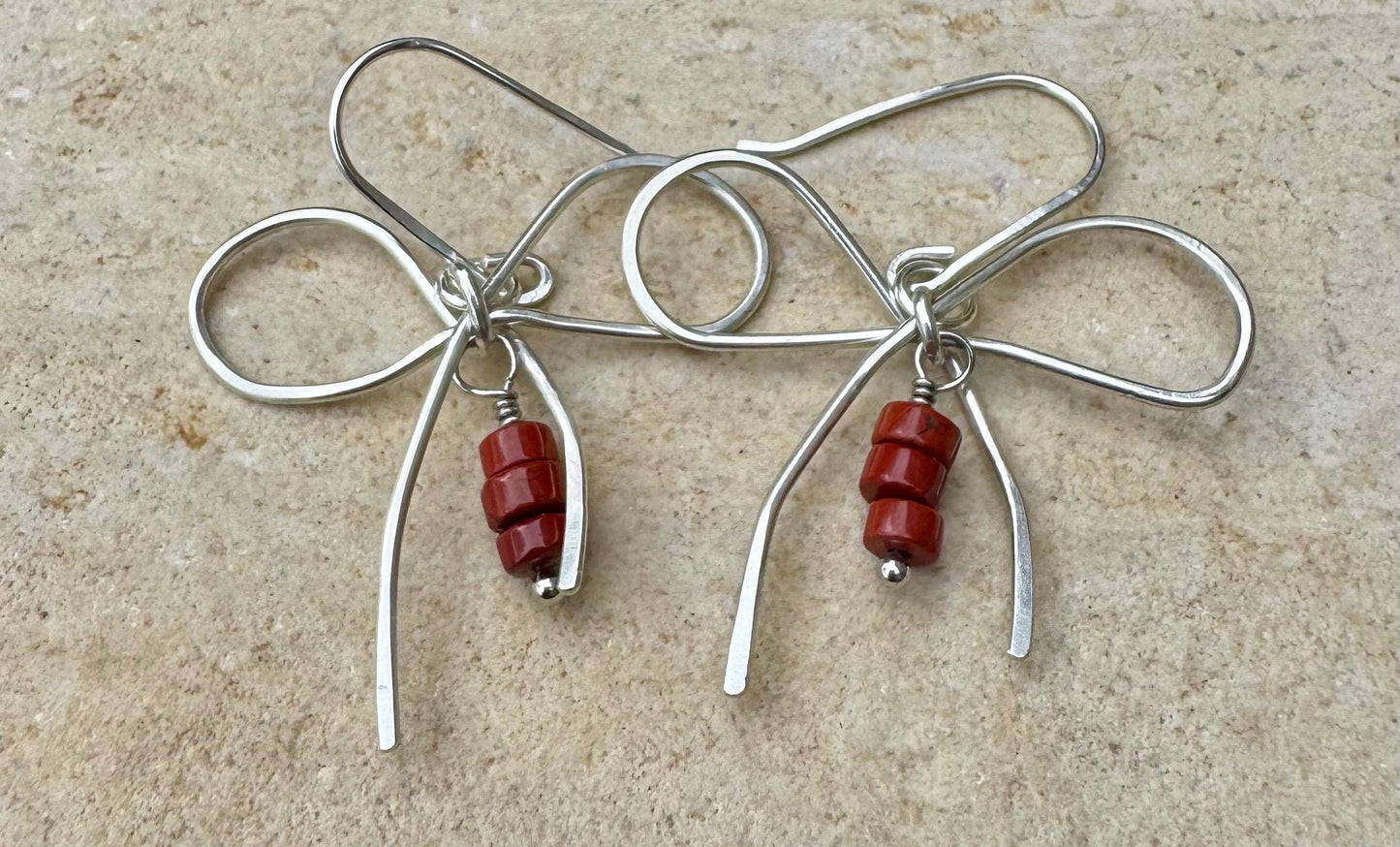 Sterling silver handmade bow earring with jasper, gemstone can be customized