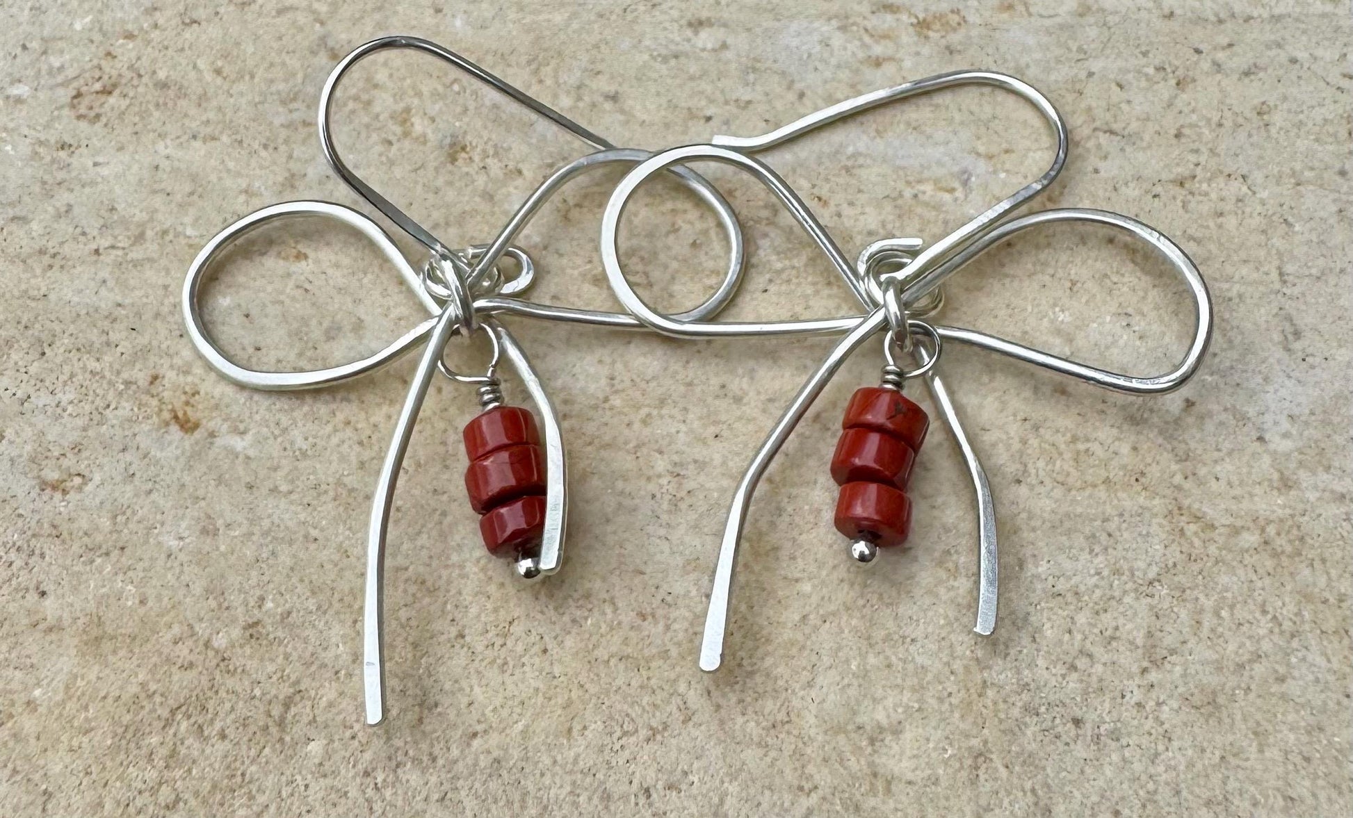 Sterling silver handmade bow earring with jasper, gemstone can be customized