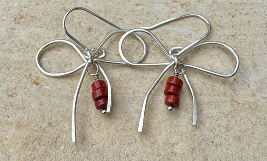 Sterling silver handmade bow earring with jasper, gemstone can be customized