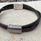 Leather bracelet with magnet closure, dark brown and black leather crossover / genuine leather bracelet