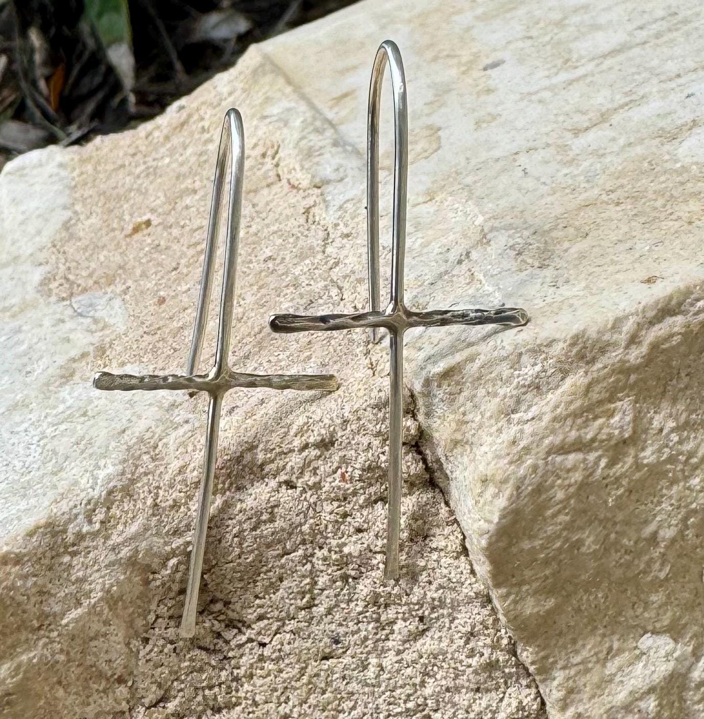 Handcrafted Sterling Silver Cross Earrings – Unique Seamless Design (20g or 18g Option)