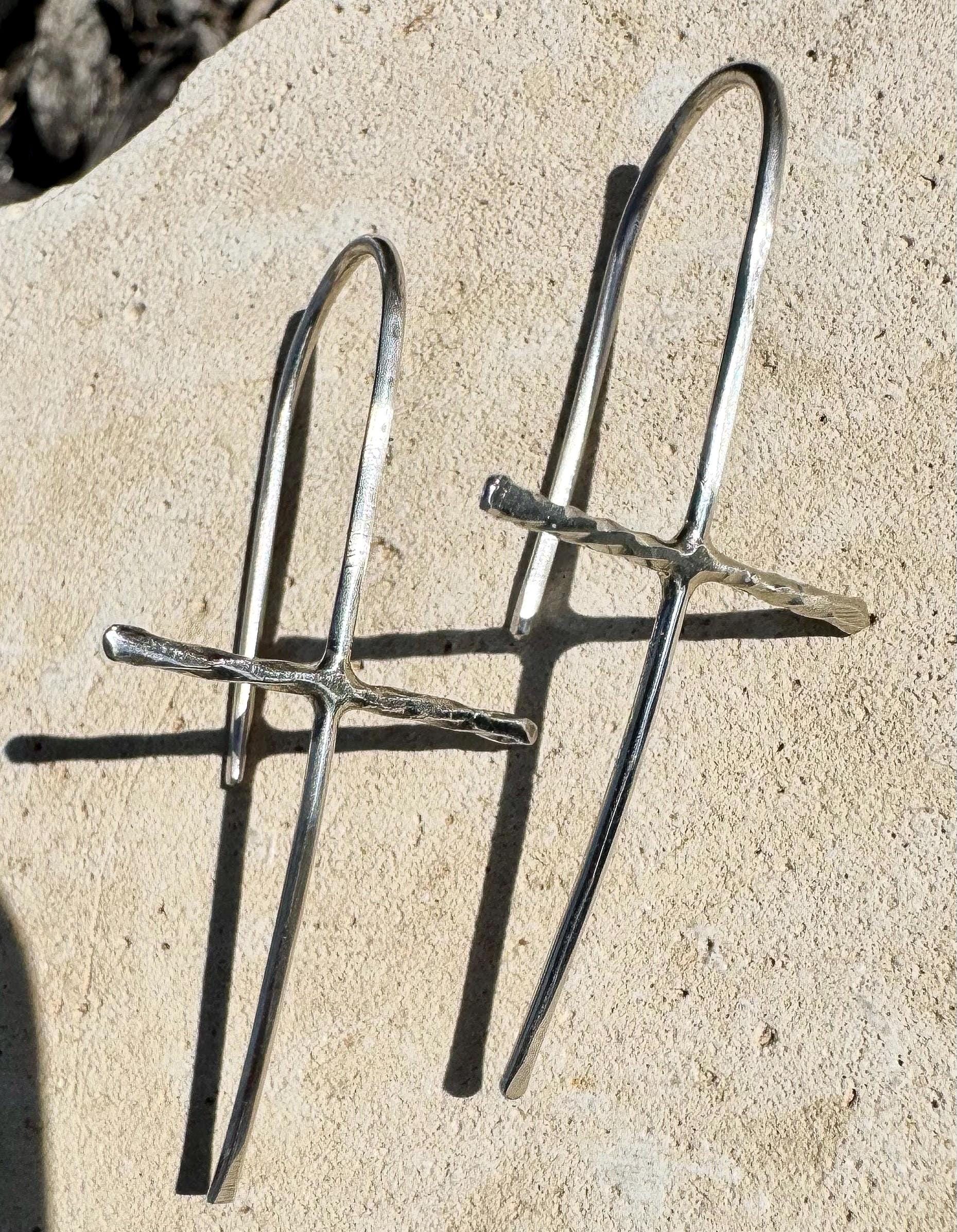 Handcrafted Sterling Silver Cross Earrings – Unique Seamless Design (20g or 18g Option)