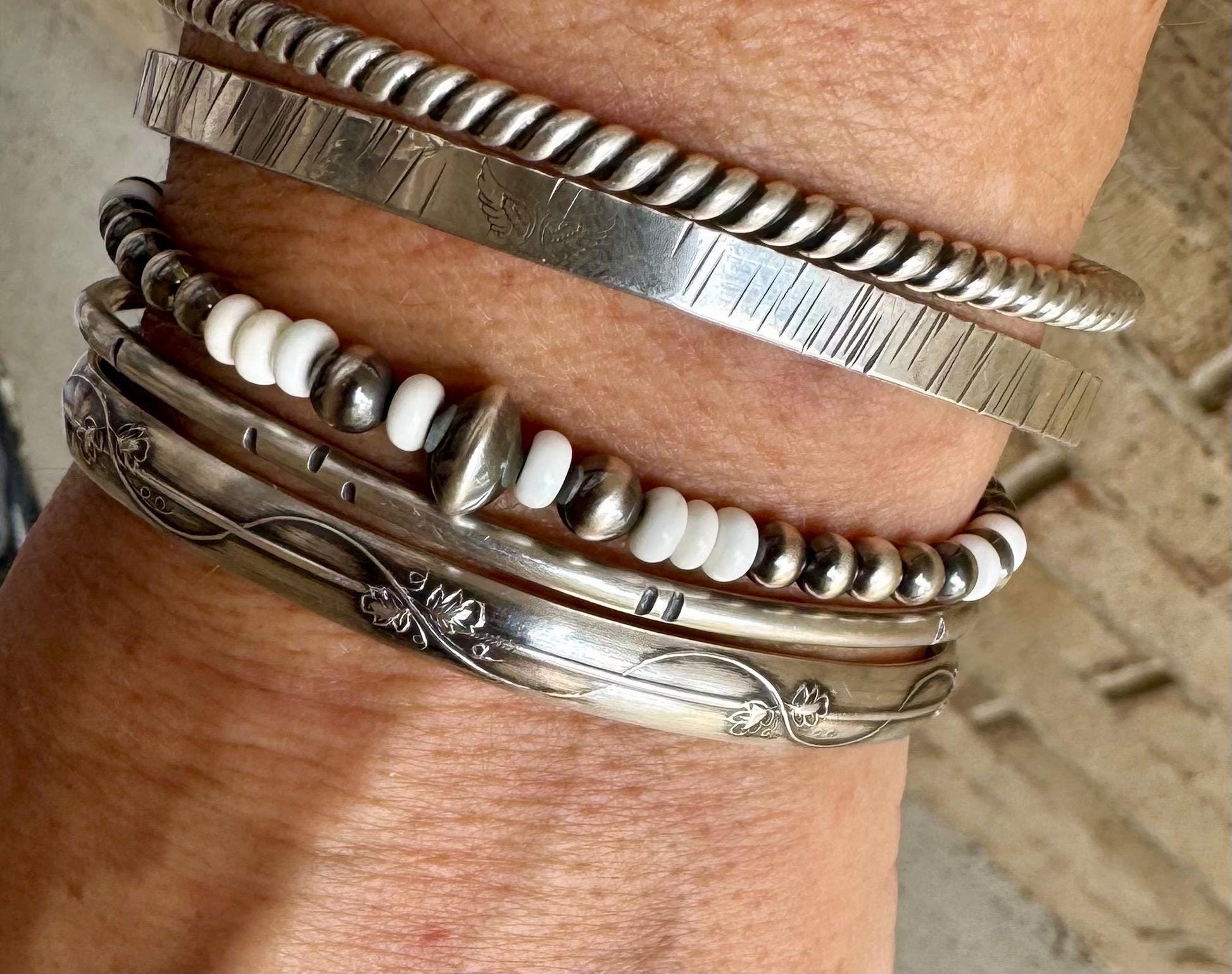 Navajo pearl, white turquoise gemstone bracelet / sterling silver beaded gemstone bracelet