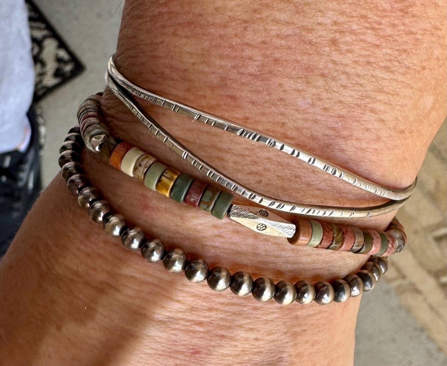 Split center sterling silver hammered cuff bracelet