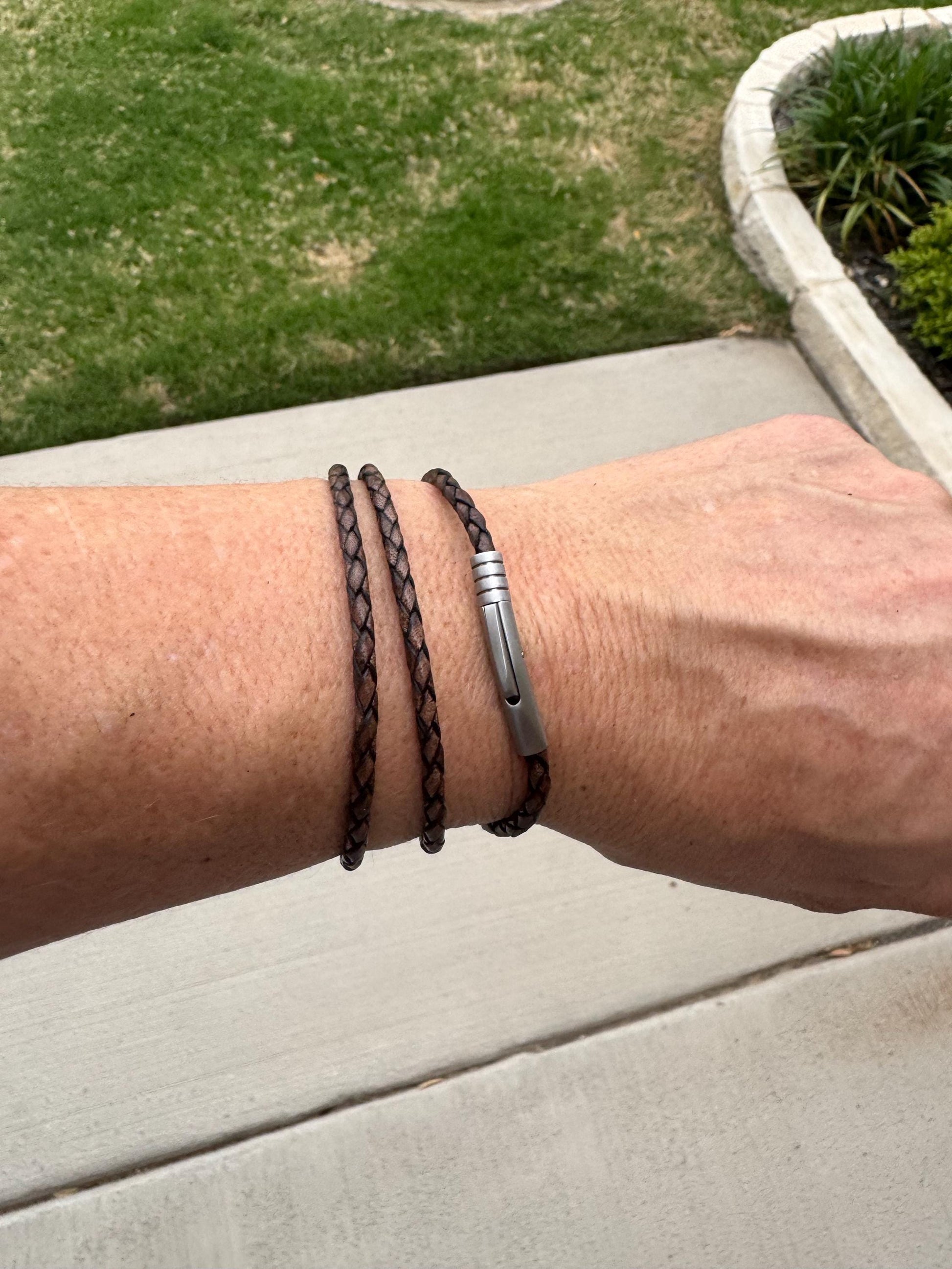 Braided Leather Wrap Bracelet, Bayonet Closure, Triple Wrap Bracelet, Genuine Leather, Leather Jewelry, Gift For Him, Gift For Her