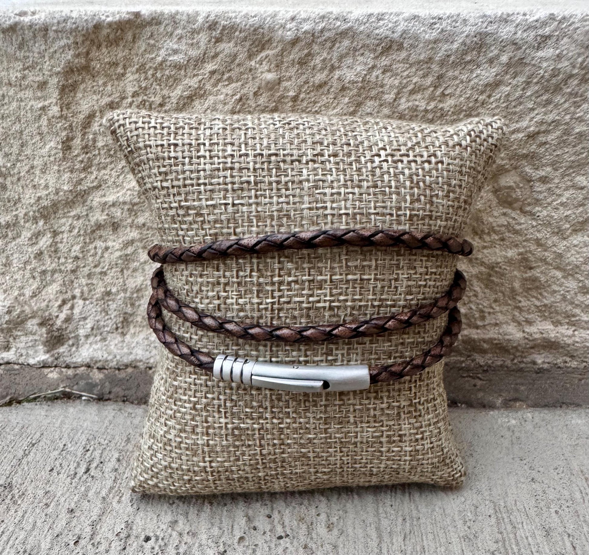 Braided Leather Wrap Bracelet, Bayonet Closure, Triple Wrap Bracelet, Genuine Leather, Leather Jewelry, Gift For Him, Gift For Her