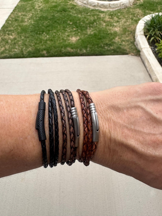 Braided Leather Wrap Bracelet, Bayonet Closure, Triple Wrap Bracelet, Genuine Leather, Leather Jewelry, Gift For Him, Gift For Her