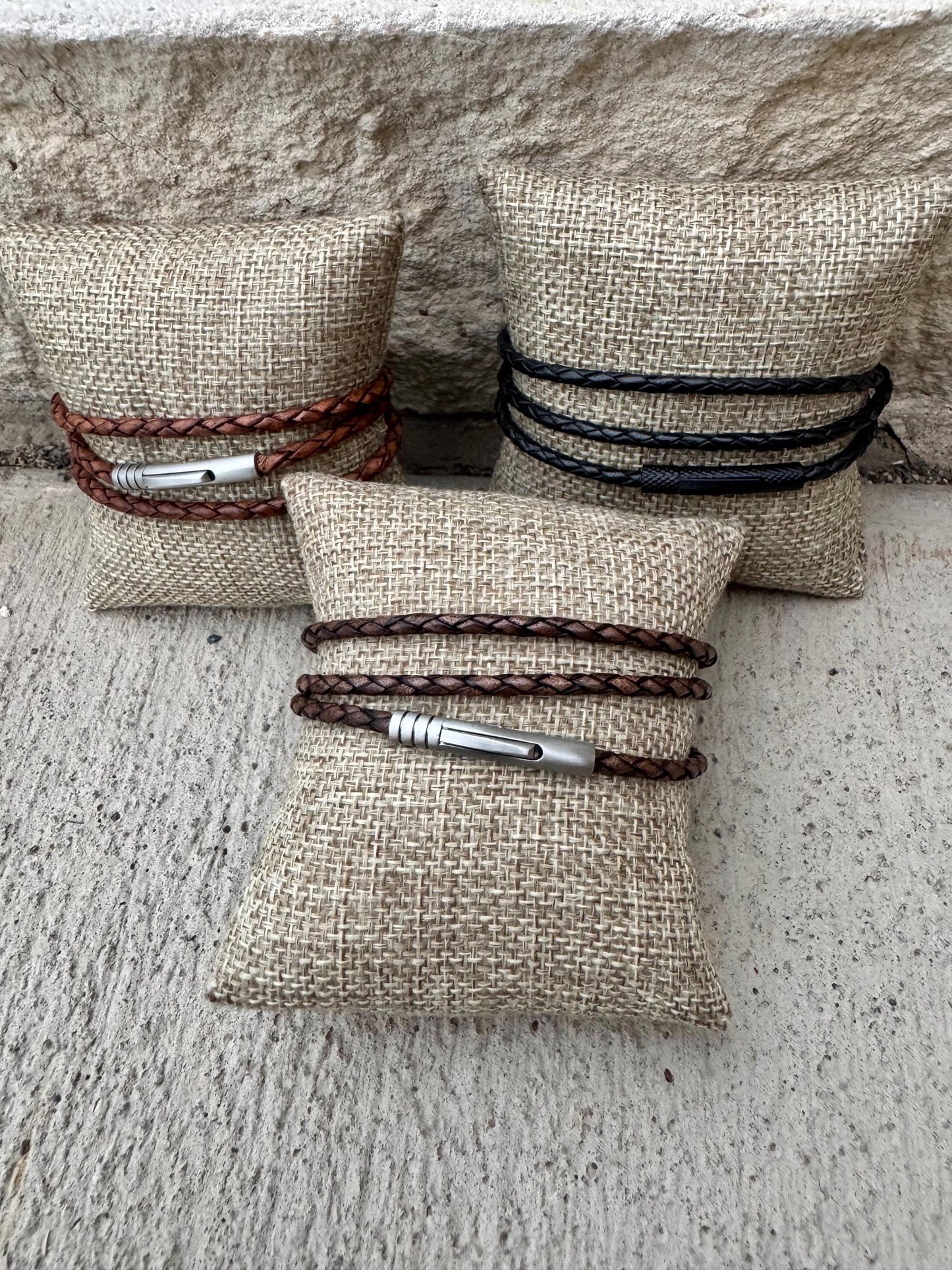 Braided Leather Wrap Bracelet, Bayonet Closure, Triple Wrap Bracelet, Genuine Leather, Leather Jewelry, Gift For Him, Gift For Her