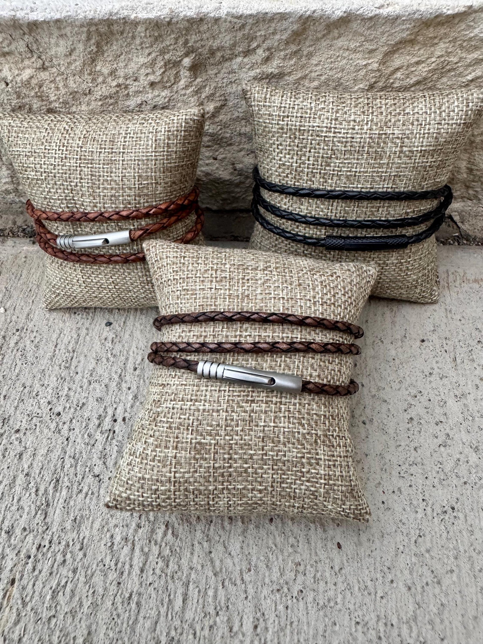 Braided Leather Wrap Bracelet, Bayonet Closure, Triple Wrap Bracelet, Genuine Leather, Leather Jewelry, Gift For Him, Gift For Her
