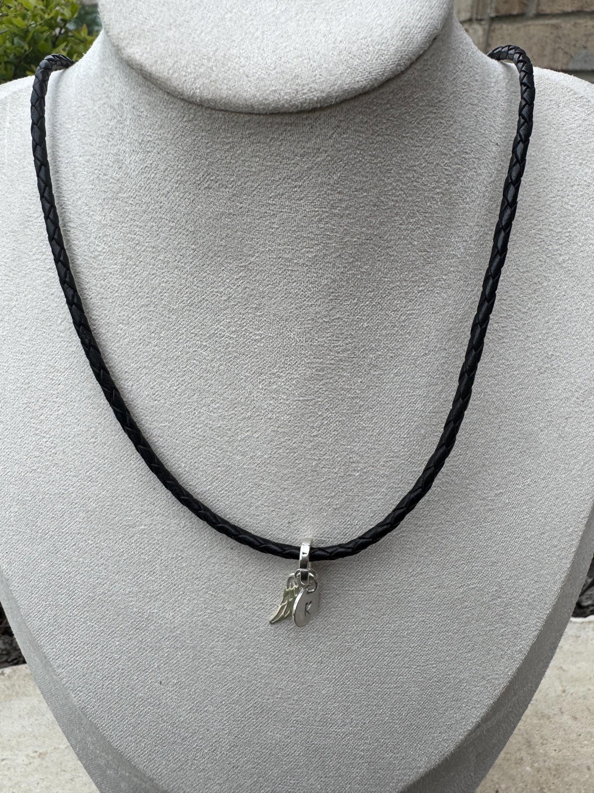 Braided leather charm necklace with bayonet closure / triple wrap genuine leather necklace/ personalized leather sterling charm necklace