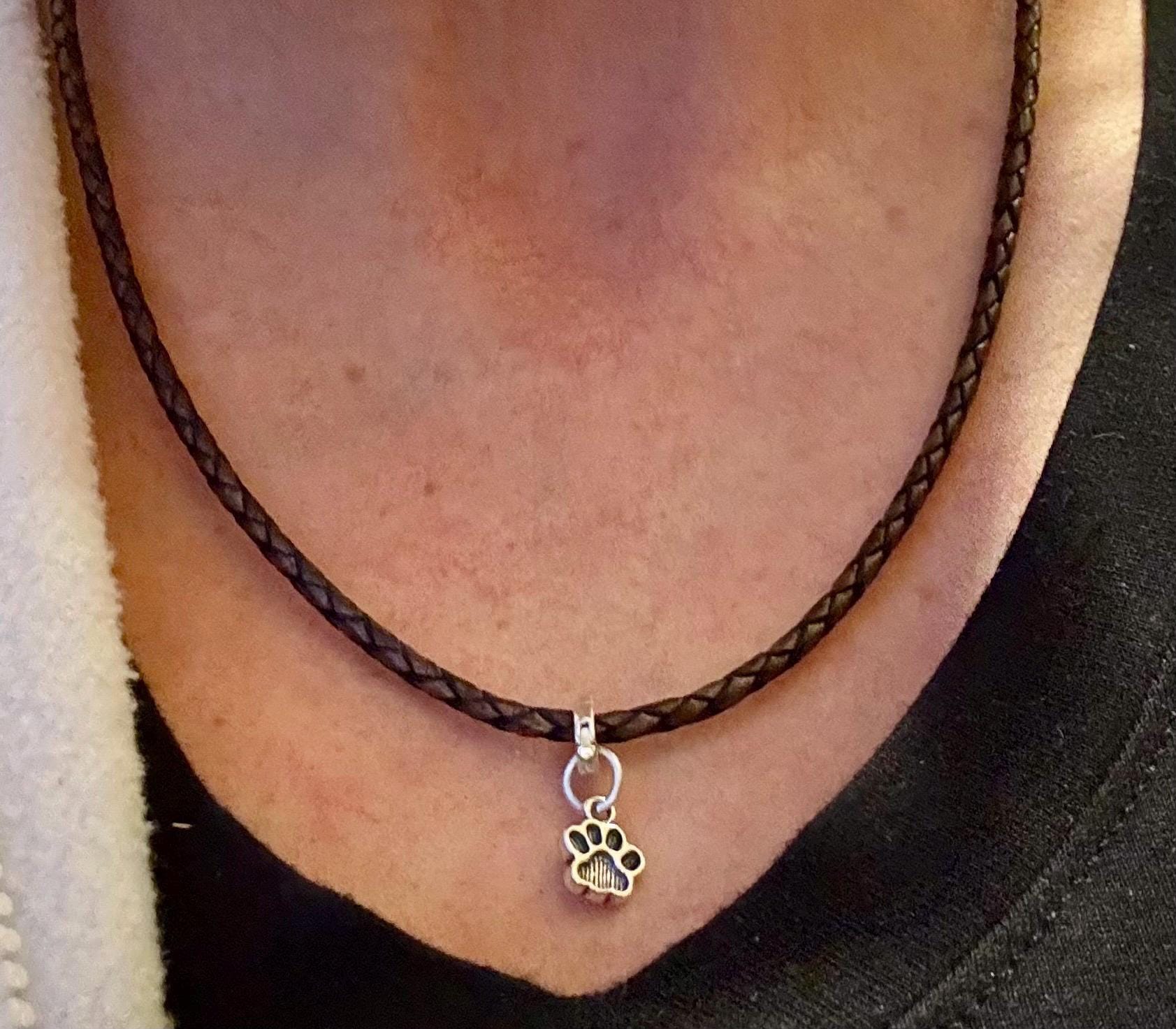 Braided leather charm necklace with bayonet closure / triple wrap genuine leather necklace/ personalized leather sterling charm necklace