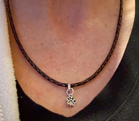 Braided leather charm necklace with bayonet closure / triple wrap genuine leather necklace/ personalized leather sterling charm necklace