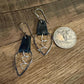 Leather earrings, teardrop hammered style, with sterling spiral dangle / genuine leather earrings