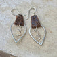 Leather earrings, teardrop hammered style, with sterling spiral dangle / genuine leather earrings