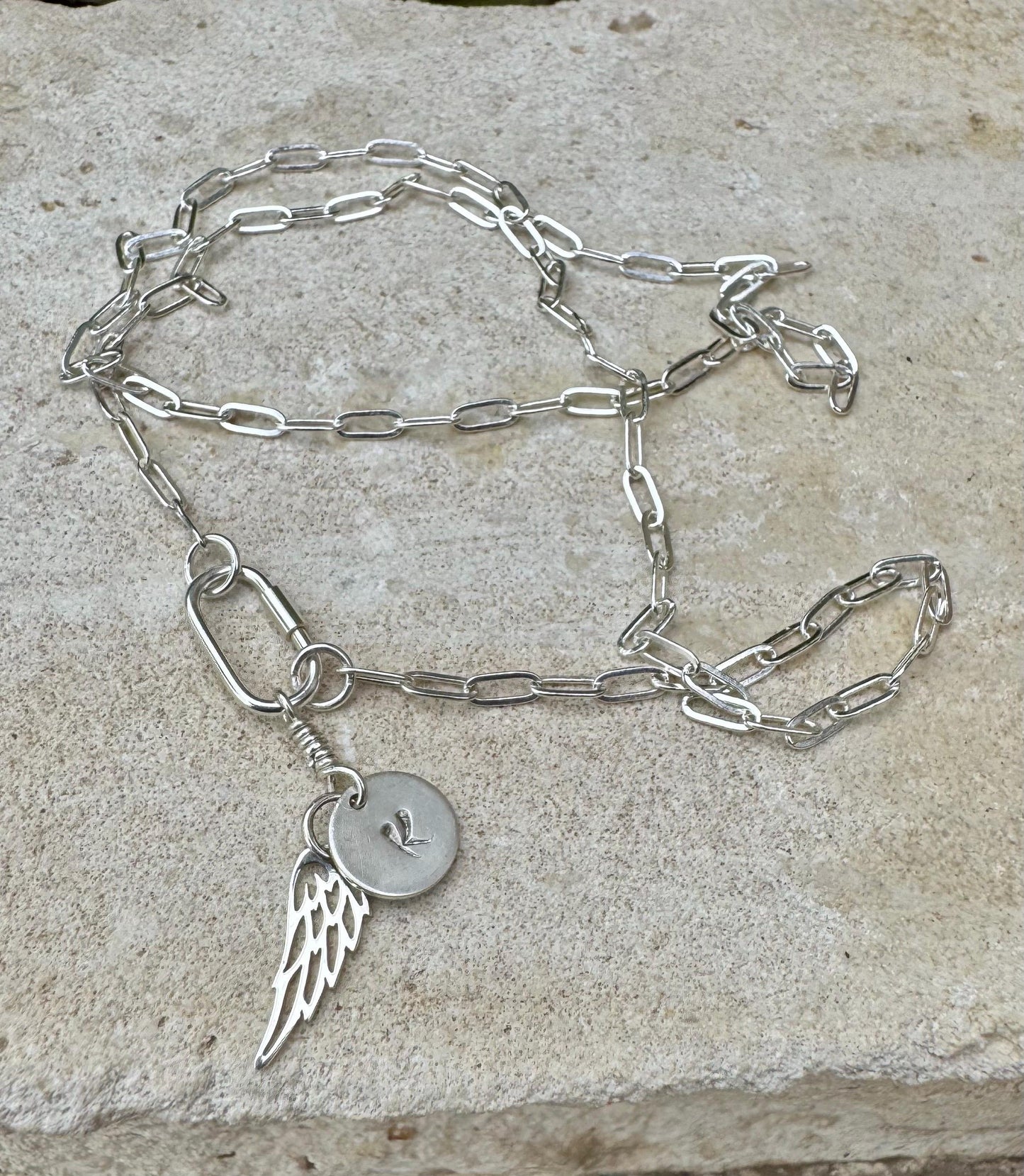 Personalized Sterling Silver Charm Necklace, Paperclip Chain Necklace with Charms and Gemstone, Carabiner necklace, Personalized Gift