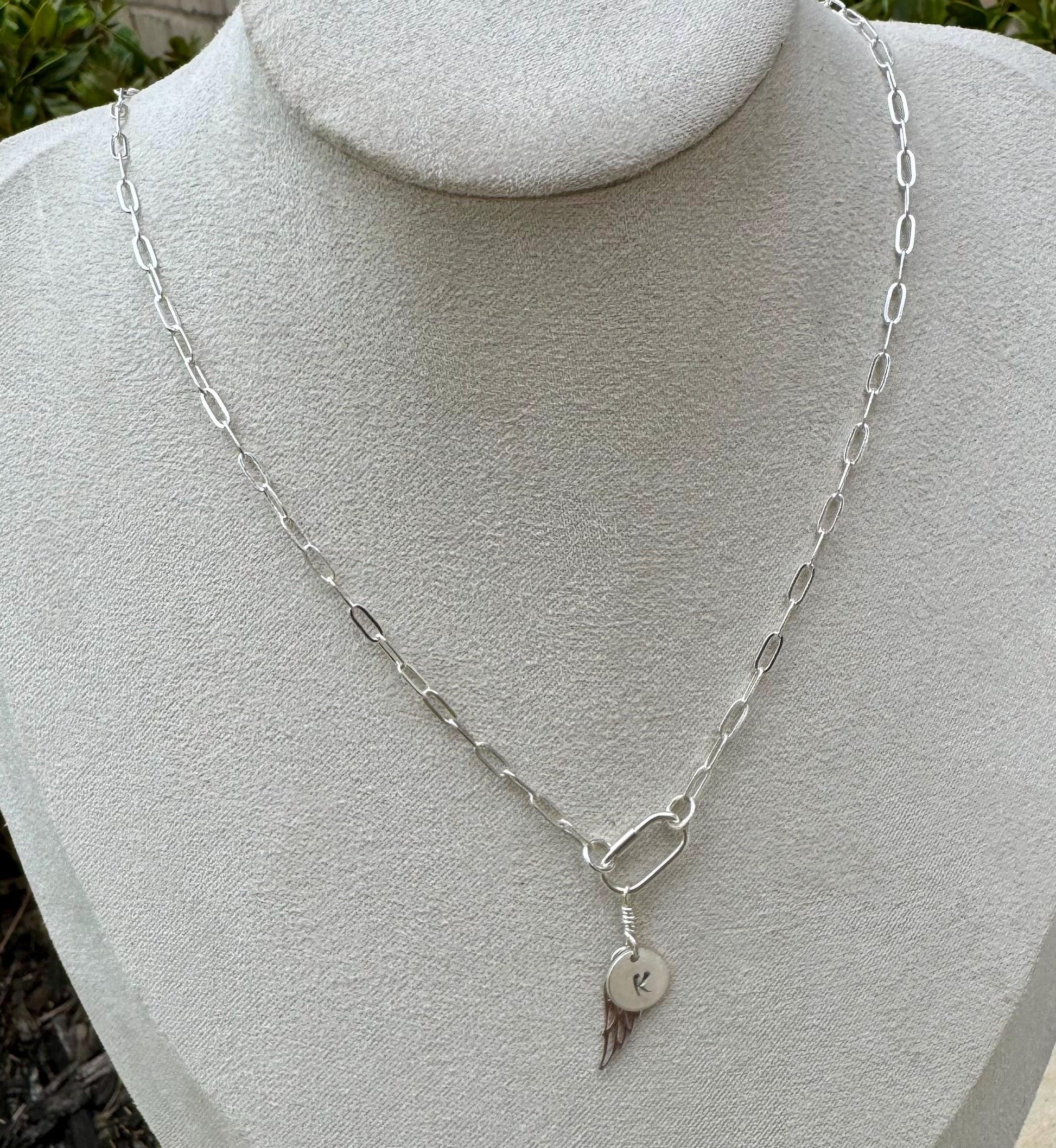 Personalized Sterling Silver Charm Necklace, Paperclip Chain Necklace with Charms and Gemstone, Carabiner necklace, Personalized Gift