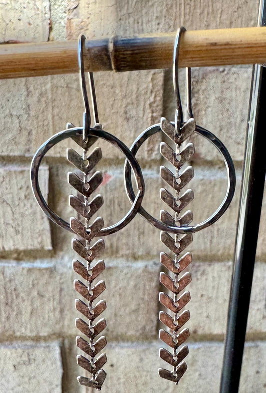 Chevron chain earrings with sterling silver circle accent