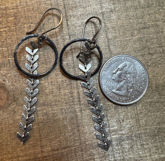 Chevron chain earrings with sterling silver circle accent