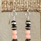 Navajo pearls with angel skin pink coral dangle drop earrings / tiny sterling silver drop earrings