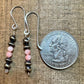Navajo pearls with angel skin pink coral dangle drop earrings / tiny sterling silver drop earrings