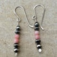 Navajo pearls with angel skin pink coral dangle drop earrings / tiny sterling silver drop earrings