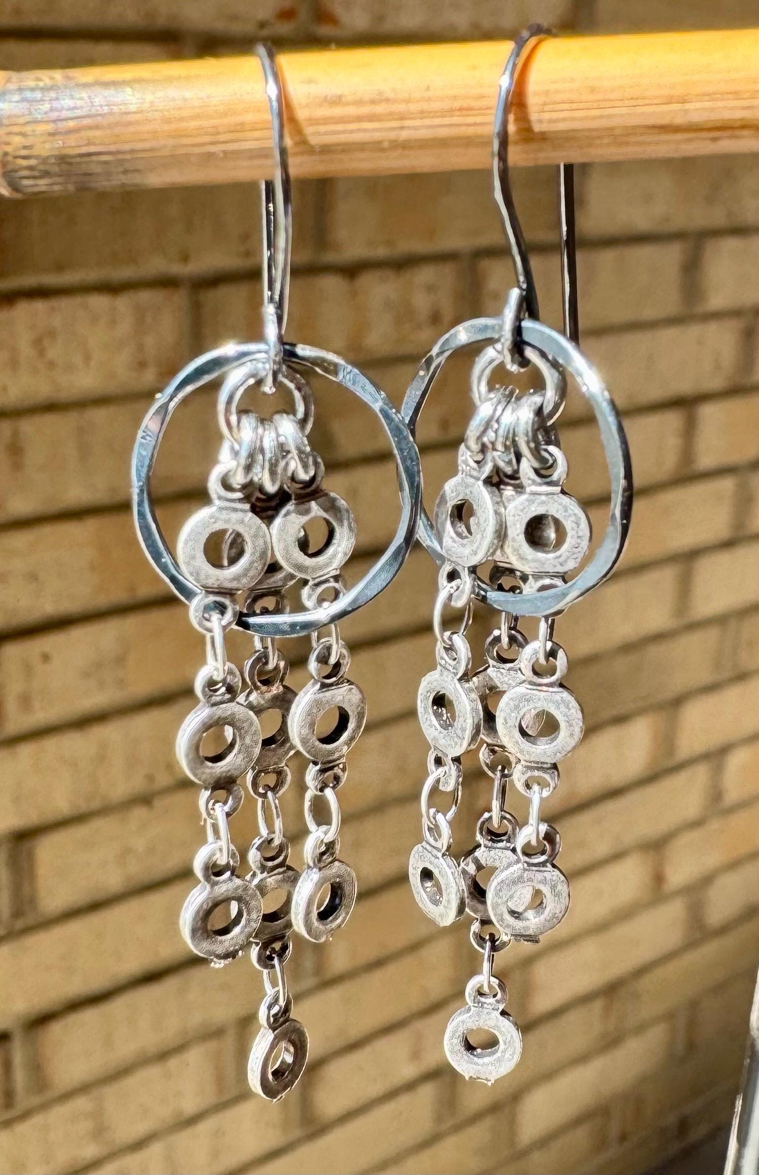 Chain earrings with sterling silver circle accent