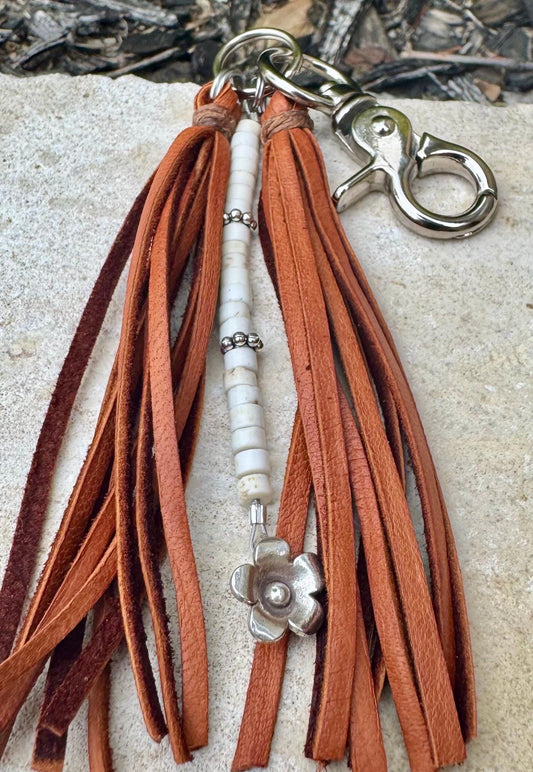 Turquoise and leather purse tassel / keychain handbag tassel