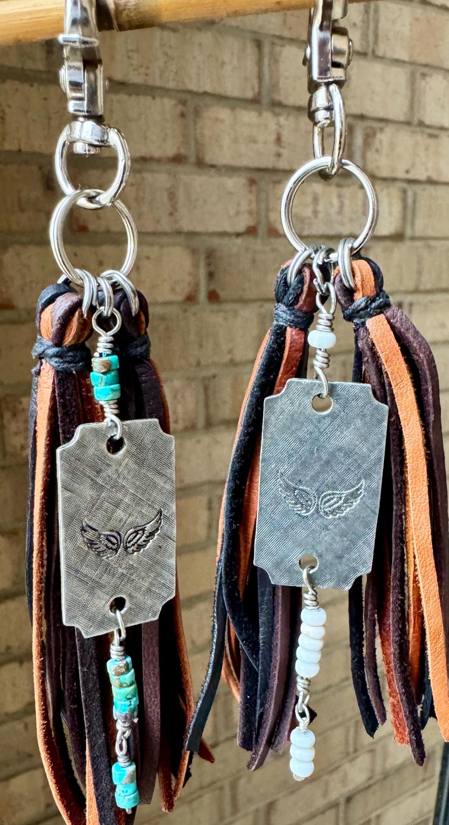 Turquoise and leather purse tassel / keychain handbag tassel / white turquoise or blue turquoise
