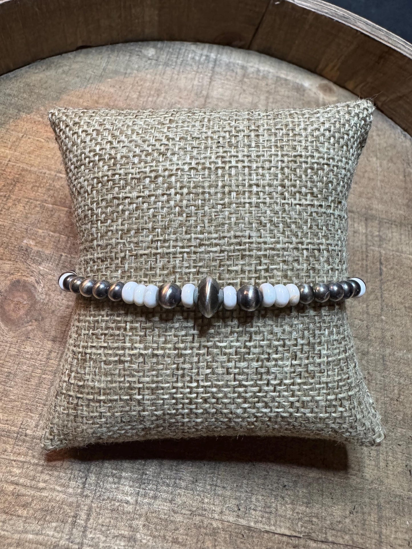 Navajo pearl, white turquoise gemstone bracelet / sterling silver beaded gemstone bracelet