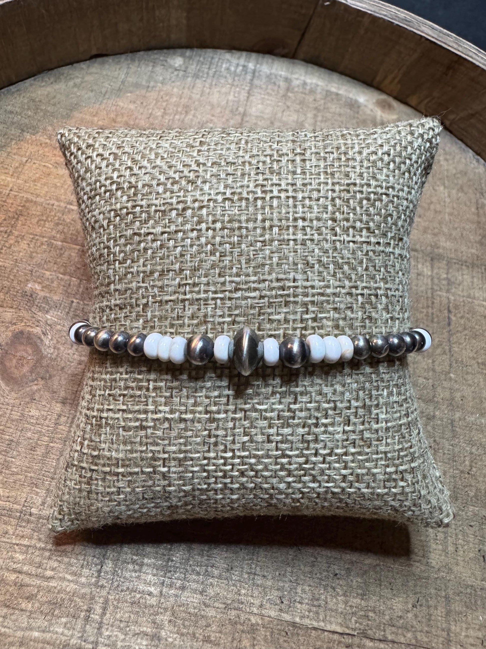 Navajo pearl, white turquoise gemstone bracelet / sterling silver beaded gemstone bracelet