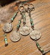 Indian head buffalo nickel keychain with African jasper turquoise gemstone