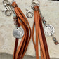 Leather purse tassel Indian head buffalo nickel keychain with Impression Jasper gemstone
