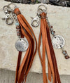 Leather purse tassel Indian head buffalo nickel keychain with Impression Jasper gemstone