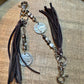 Leather purse tassel Indian head buffalo nickel keychain with white buffalo gemstone