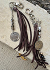 Leather purse tassel Indian head buffalo nickel keychain with white buffalo gemstone