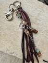 Leather purse tassel with Impression jasper gemstone / beads and sterling silver heart charm