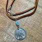 Indian head buffalo nickel on genuine deerskin single leather lace with turquoise gemstone