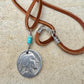 Indian head buffalo nickel on genuine deerskin single leather lace with turquoise gemstone
