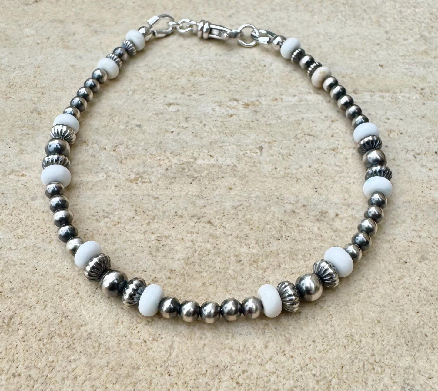 Navajo Pearl with White Turquoise bracelet / gemstone beaded sterling silver bracelet