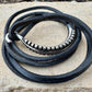 Square leather wrap bracelet with silver cuff, dark brown or black leather