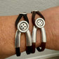 Wrap Leather Bracelet, Button Silver Half Cuff, Black Leather Bracelet, Coraline Bracelet, Gift Idea