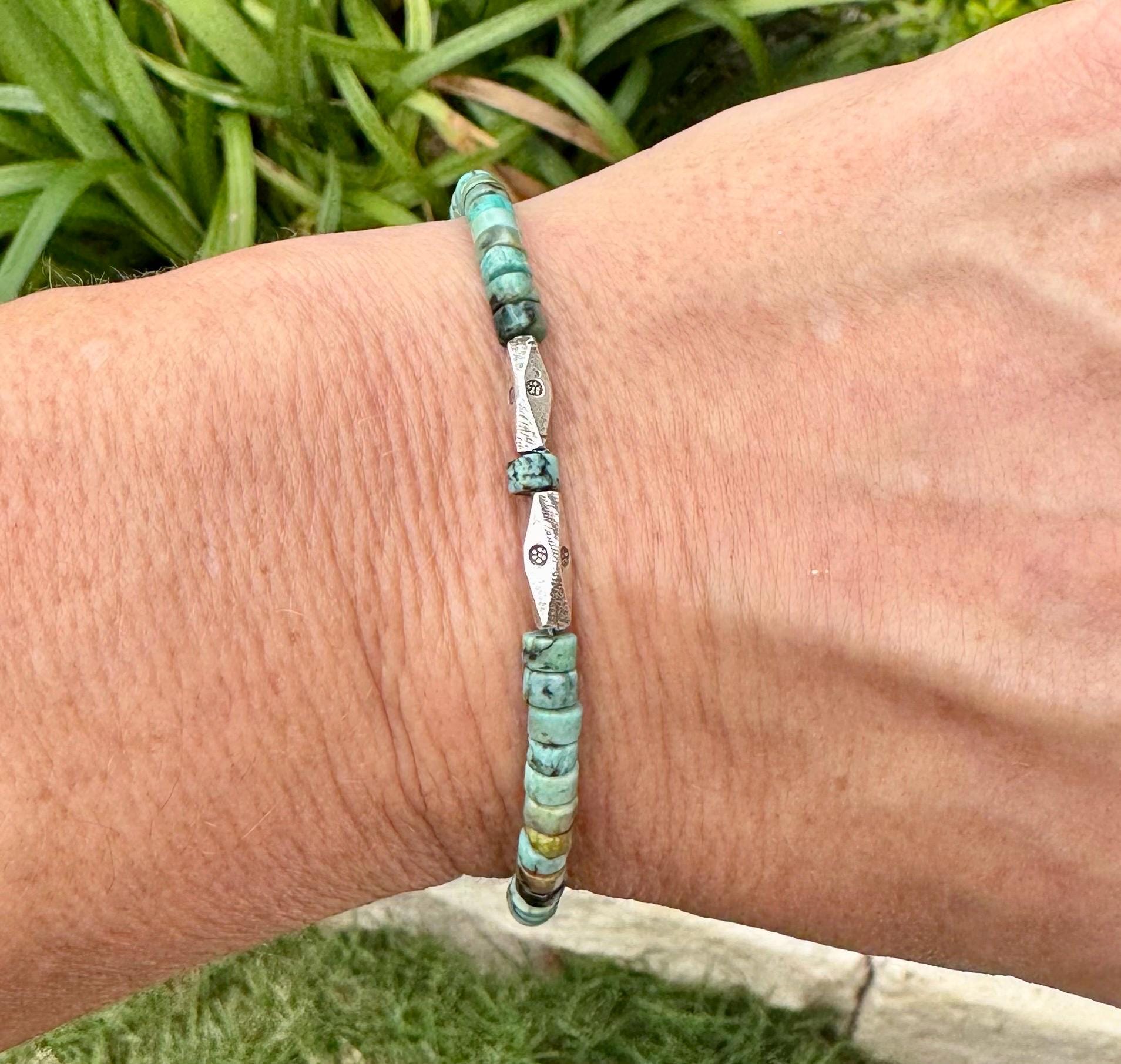 Sterling Silver and African Turquoise Bracelet, Gemstone Beaded Bracelet, Handmade Jewelry, Gift Idea