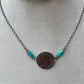 Indian head buffalo nickel on sterling silver oxidized Rolo chain with turquoise gemstone