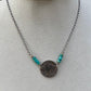 Indian head buffalo nickel on sterling silver oxidized Rolo chain with turquoise gemstone